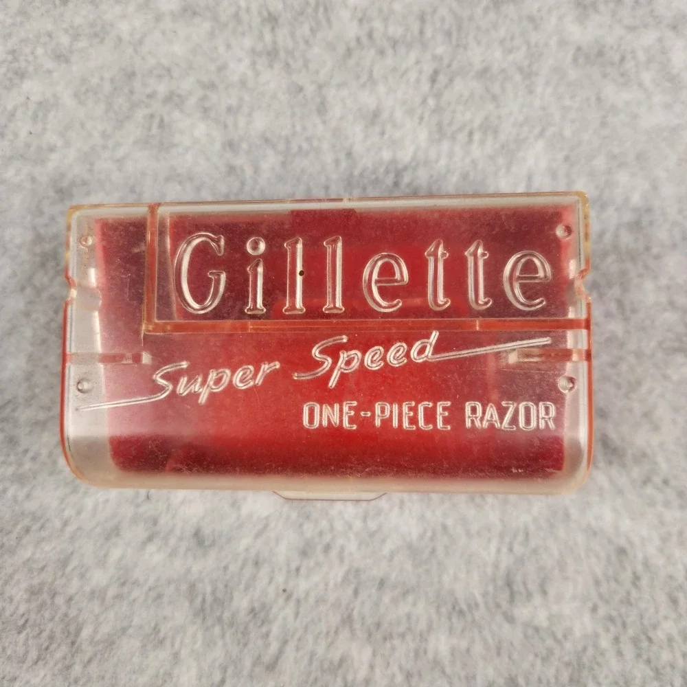 Vintage Gillette Super Speed One-Piece Razor with Case & Schick Blades USA 1960s